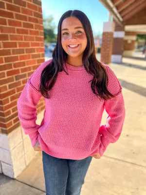 On The Lookout Pink Oversized Knit Long Sleeve Sweater (R)