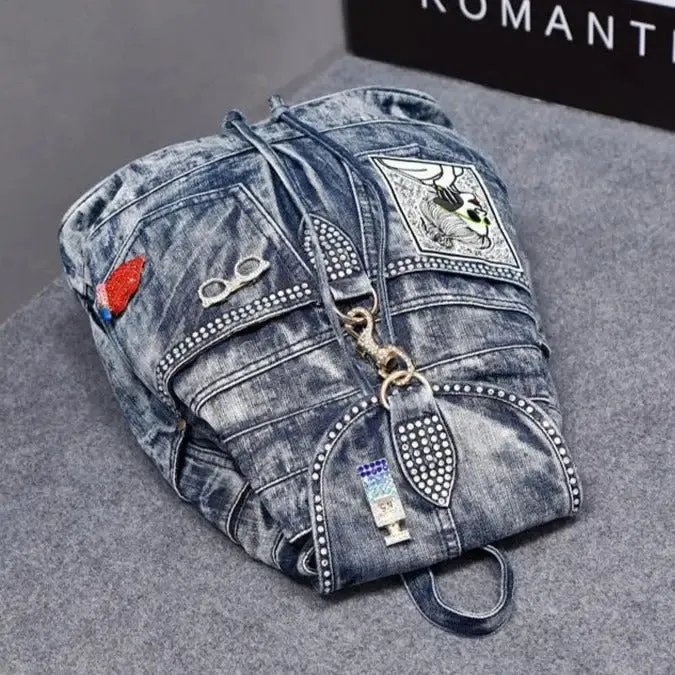 Patches And Shiny Rivets And Safety Clasp Backpack