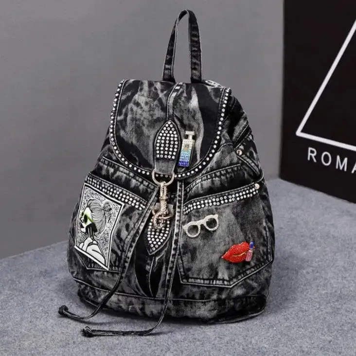 Patches And Shiny Rivets And Safety Clasp Backpack