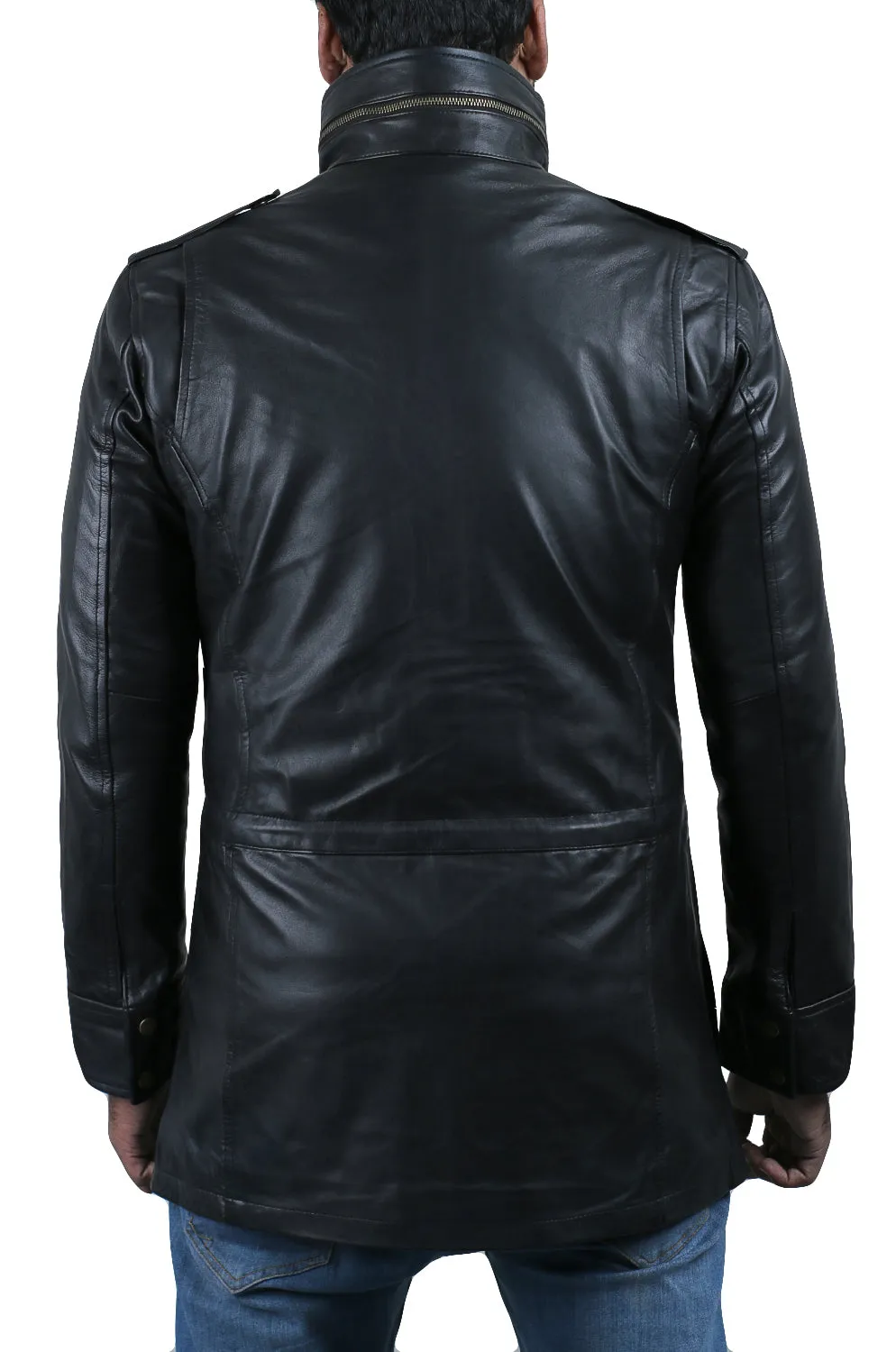 Rilor Stand Collar Long Leather Coat