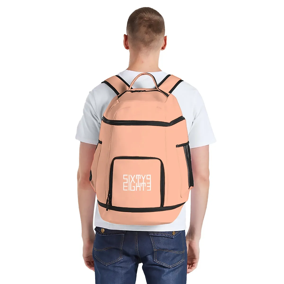 Sixty Eight 93 Logo White Peach Multifunctional Oxford Backpack