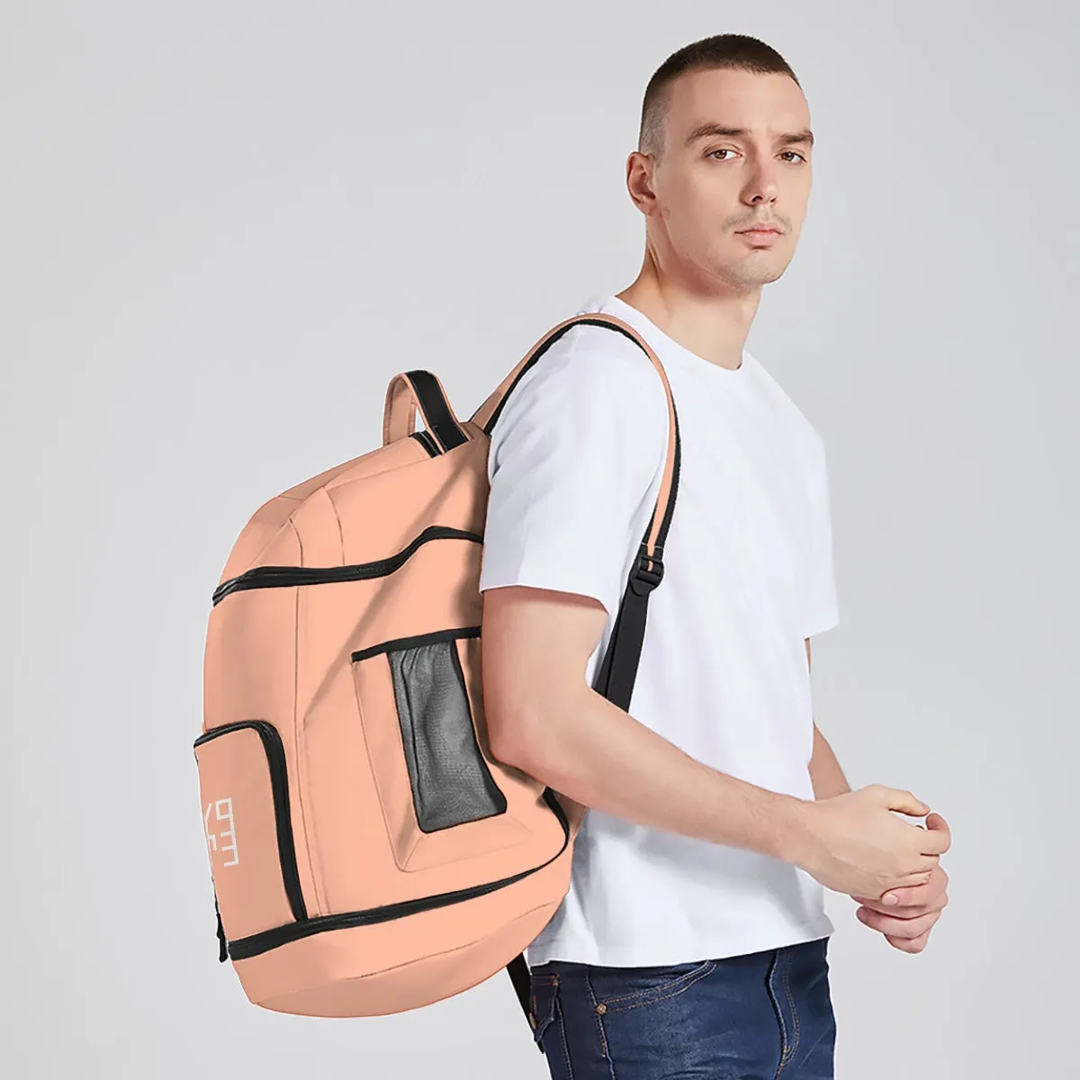 Sixty Eight 93 Logo White Peach Multifunctional Oxford Backpack