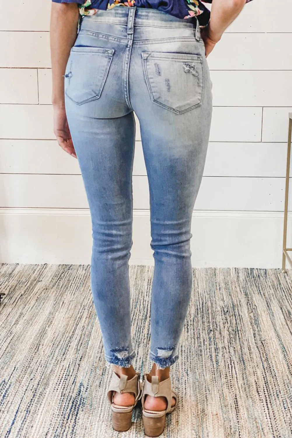 Susie Distressed Mid Rise Jeans in Light Blue