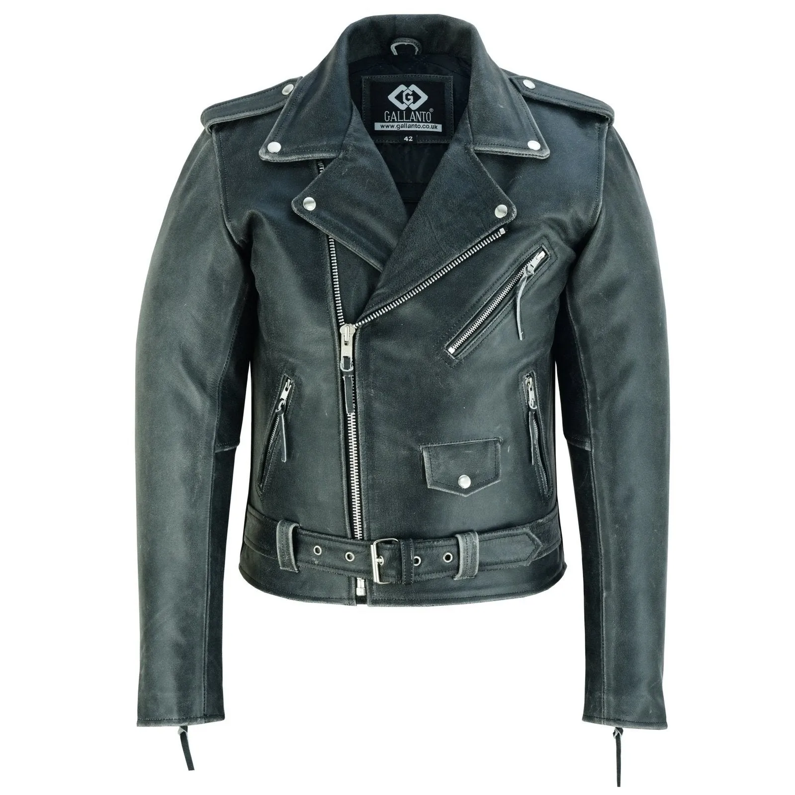Terminator Mens Premium Stonewash Leather Marlon Brando Biker Motorcycle Jacket
