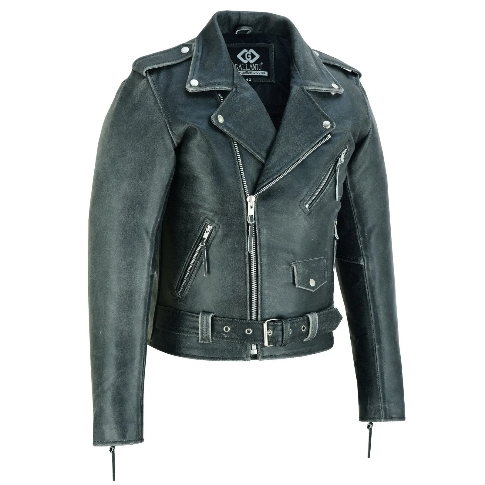 Terminator Mens Premium Stonewash Leather Marlon Brando Biker Motorcycle Jacket