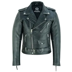 Terminator Mens Premium Stonewash Leather Marlon Brando Biker Motorcycle Jacket