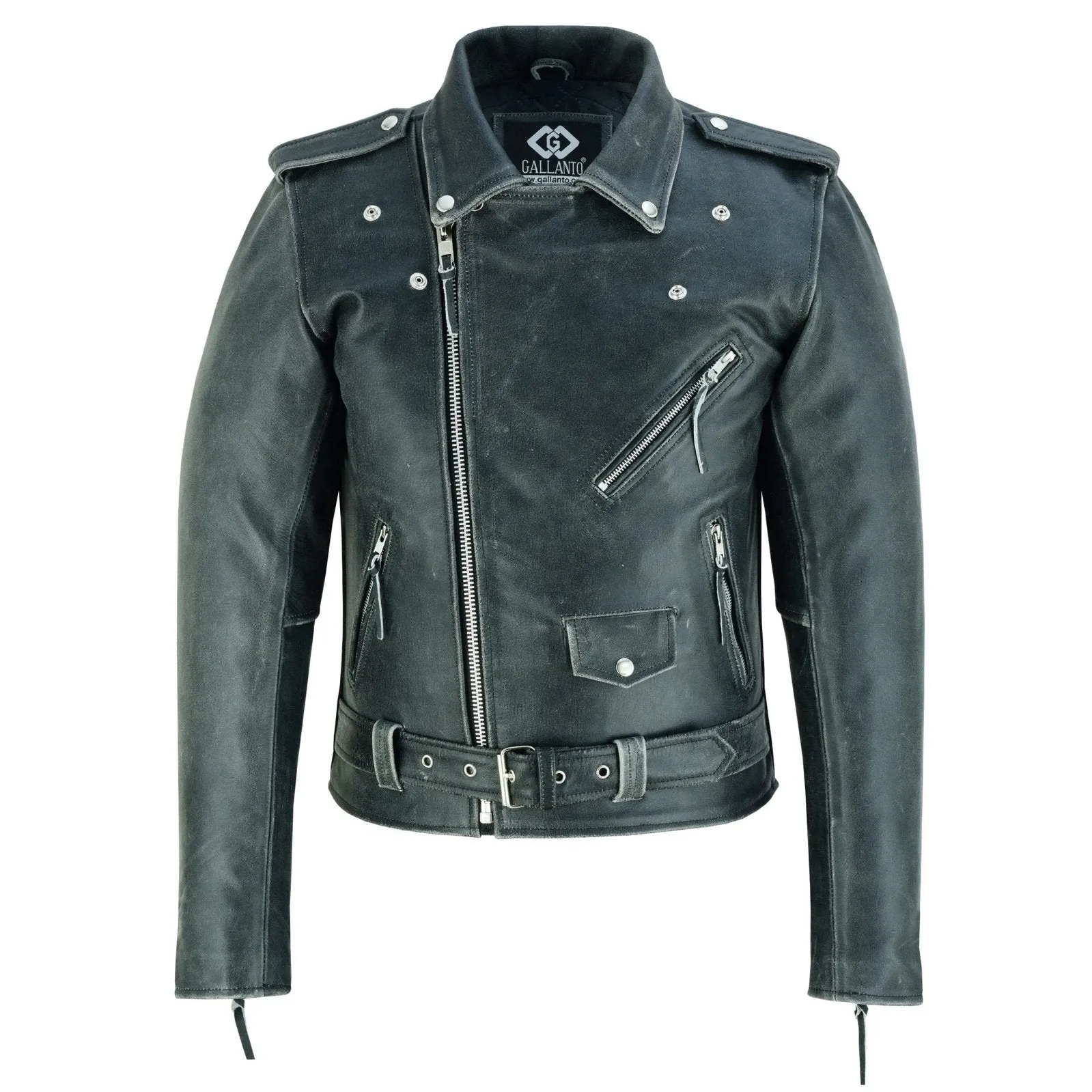 Terminator Mens Premium Stonewash Leather Marlon Brando Biker Motorcycle Jacket