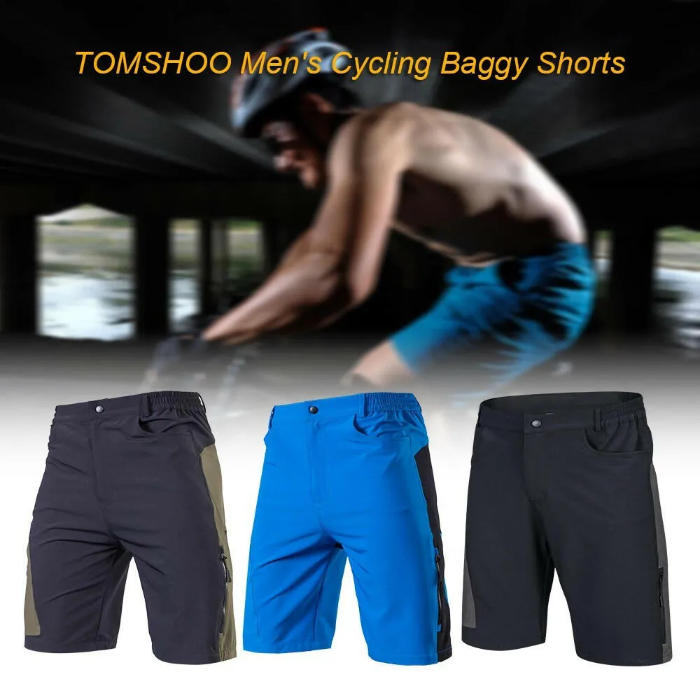 TOMSHOO Men's Baggy Cycling Shorts Breathable Loose-Fit Outdoor Sports MTB Cycling Running Shorts