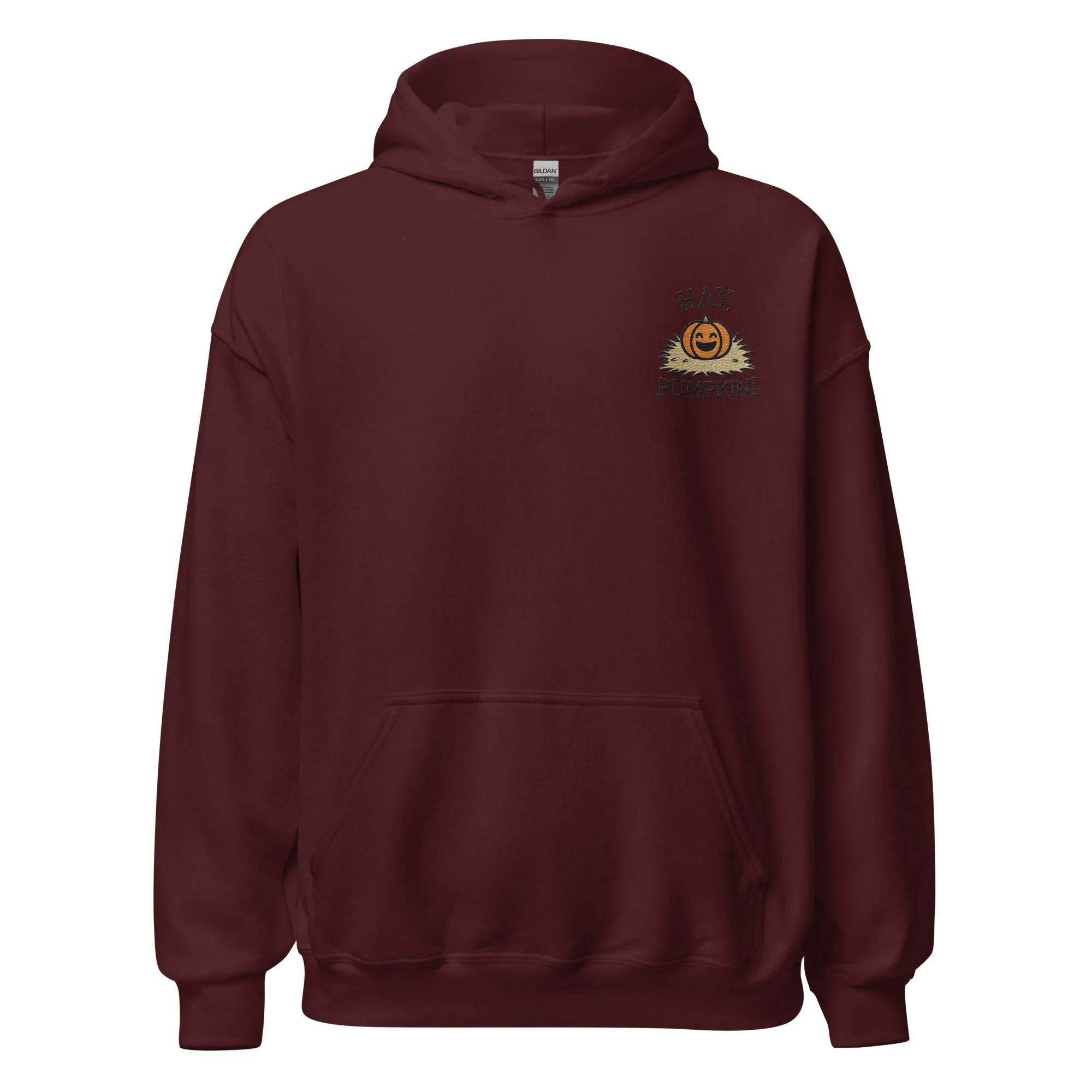 Unisex Fall Embroidered Hoodie – "Hay, Pumpkin" – Cozy Fall Hoodie for Autumn Lovers