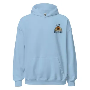 Unisex Fall Embroidered Hoodie – "Hay, Pumpkin" – Cozy Fall Hoodie for Autumn Lovers