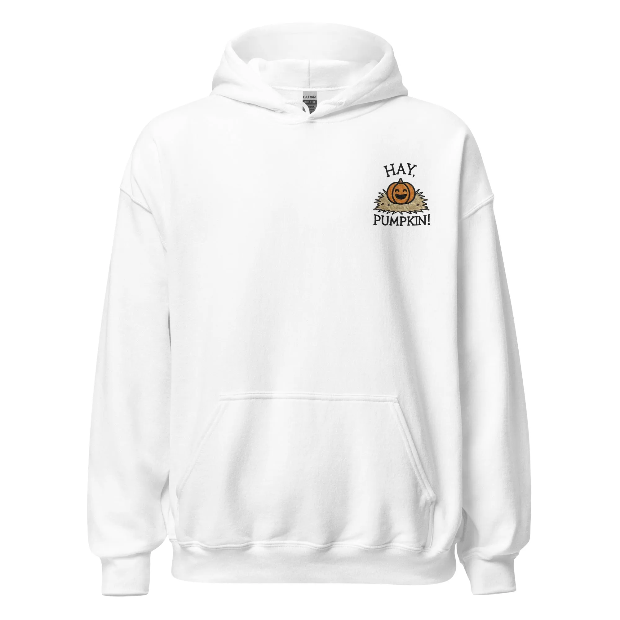 Unisex Fall Embroidered Hoodie – "Hay, Pumpkin" – Cozy Fall Hoodie for Autumn Lovers