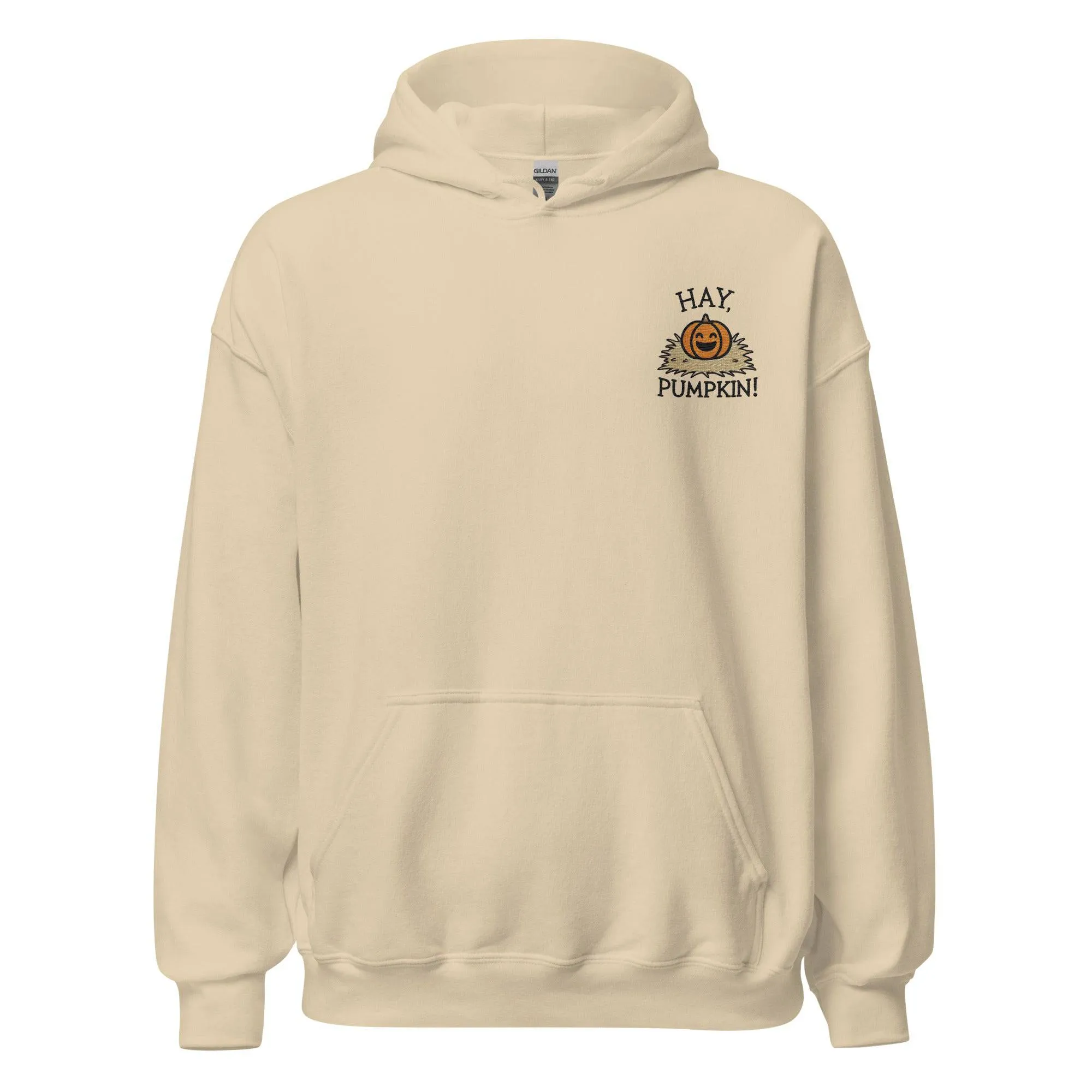 Unisex Fall Embroidered Hoodie – "Hay, Pumpkin" – Cozy Fall Hoodie for Autumn Lovers