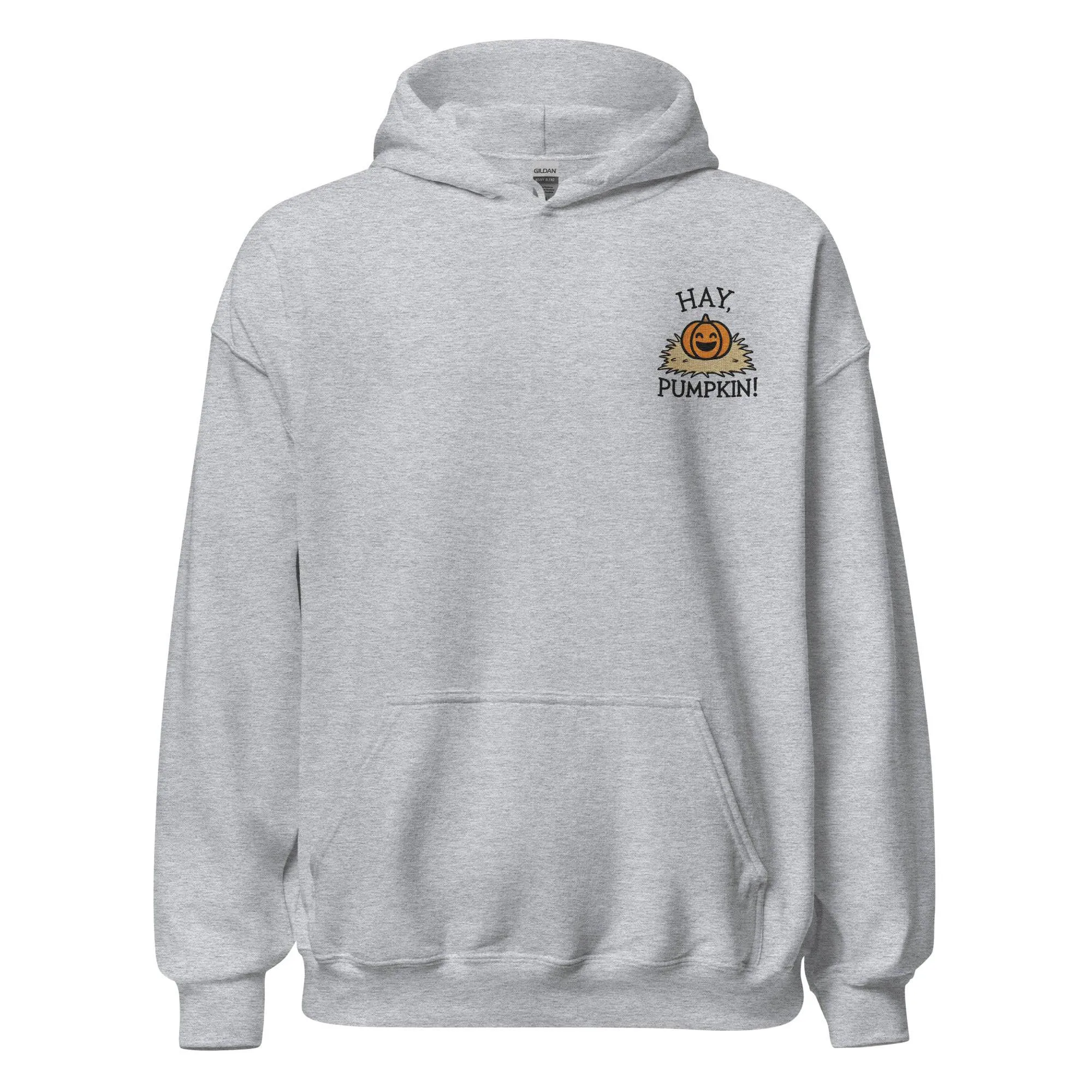 Unisex Fall Embroidered Hoodie – "Hay, Pumpkin" – Cozy Fall Hoodie for Autumn Lovers