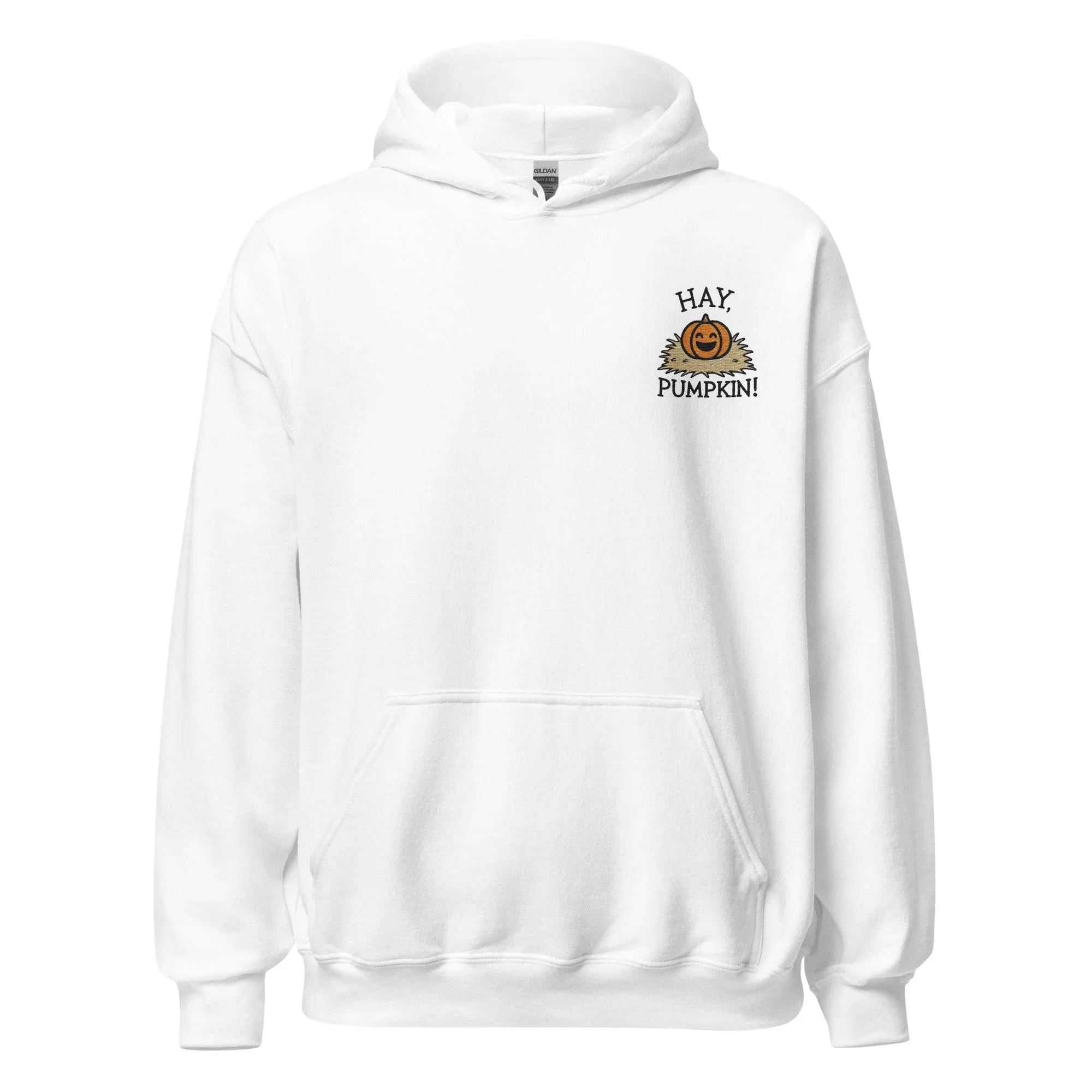 Unisex Fall Embroidered Hoodie – "Hay, Pumpkin" – Cozy Fall Hoodie for Autumn Lovers