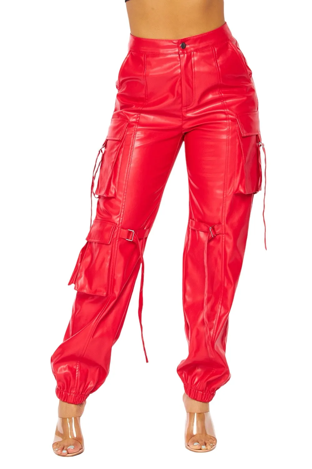 Vegan Leather Cargo Pants