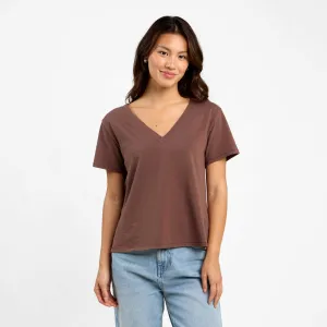 Vintage Cotton V-Neck Everyday T-Shirt | Coffee