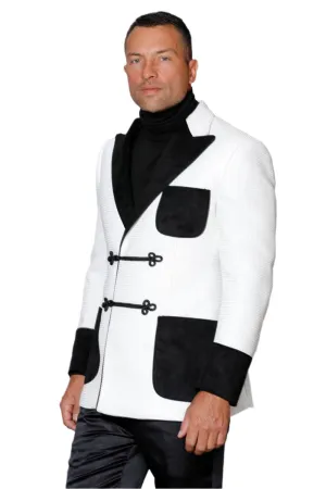 White Single Breast Men's Blazer Peak Lapel Velvet Pockets MZS-533
