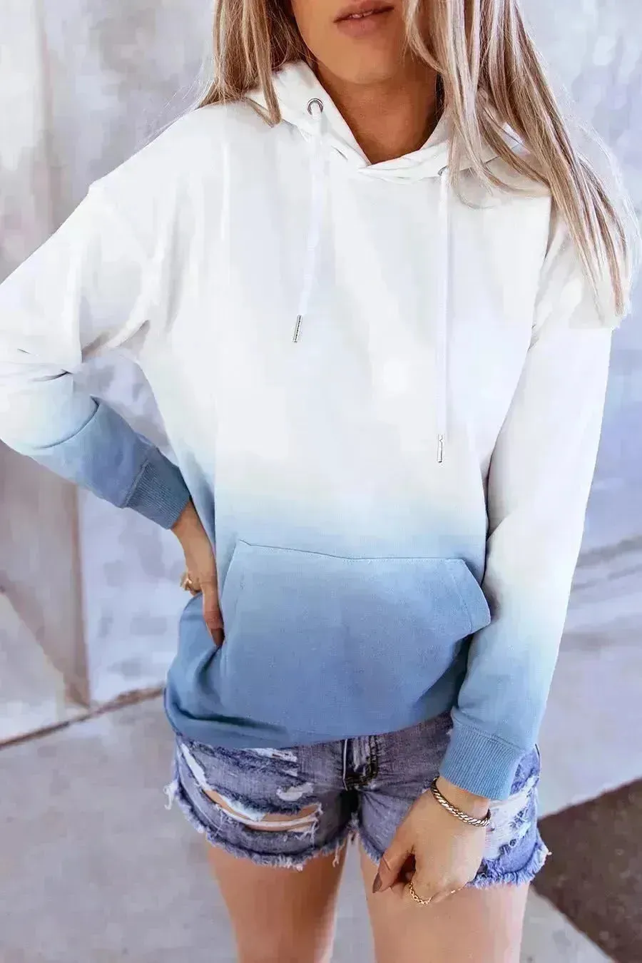 Women Tie-dye print hooded long sleeves
