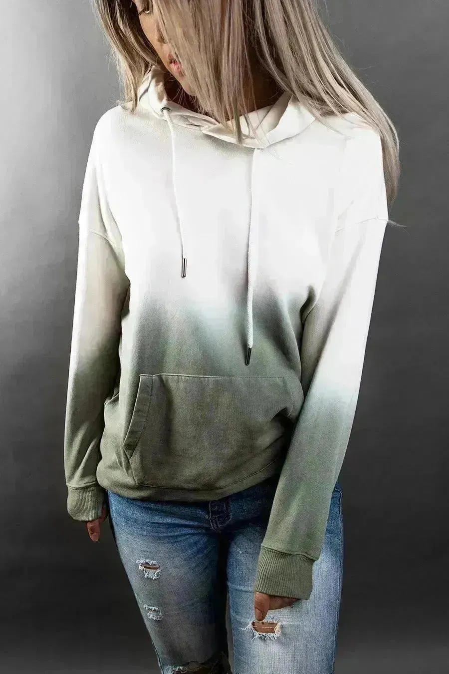 Women Tie-dye print hooded long sleeves
