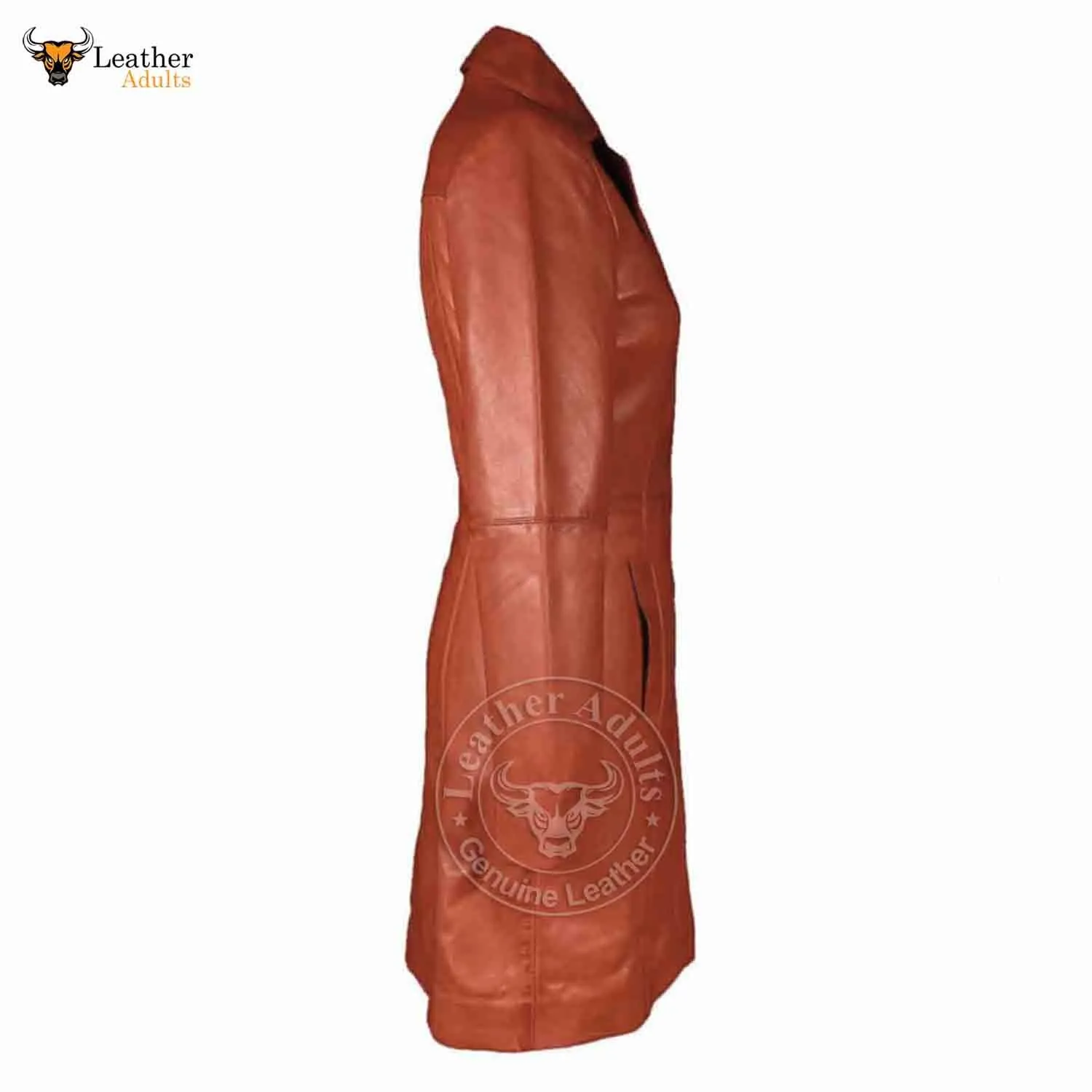Womens Brown Beautiful LAMBS LEATHER Ladies Steampunk GOTH Style Trench Coat T16