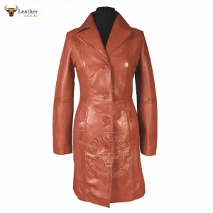 Womens Brown Beautiful LAMBS LEATHER Ladies Steampunk GOTH Style Trench Coat T16