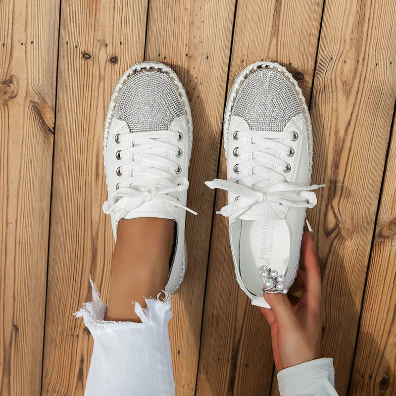 Women's rhinestone sparkly lace-up platform sneakers