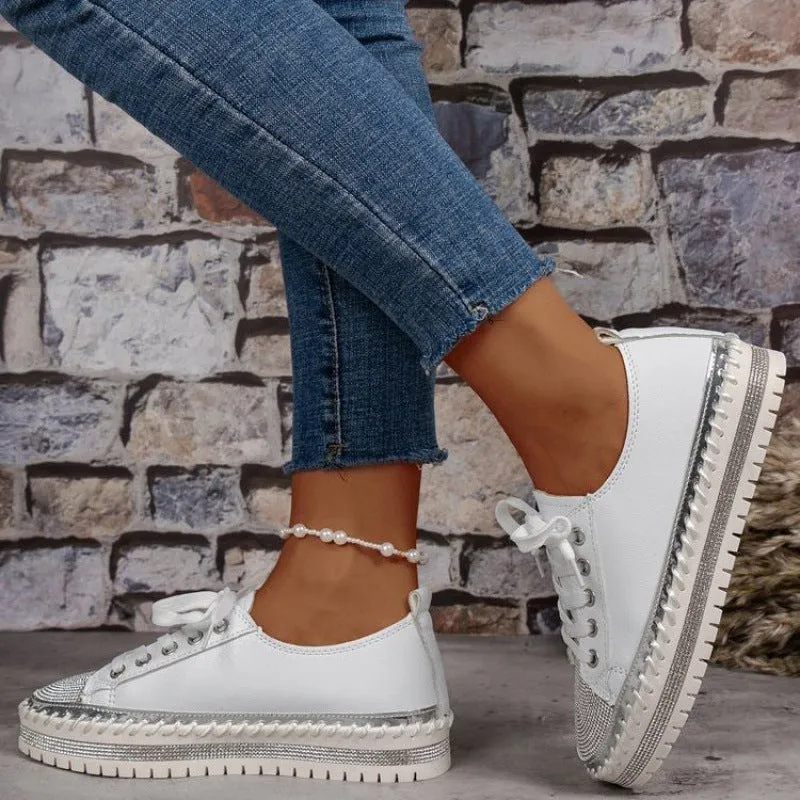 Women's rhinestone sparkly lace-up platform sneakers