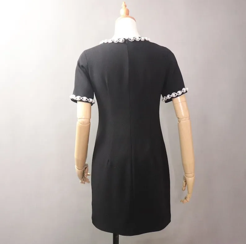 Women's Tailor Custom Made Pearl Jewellery Decoration Dress Black