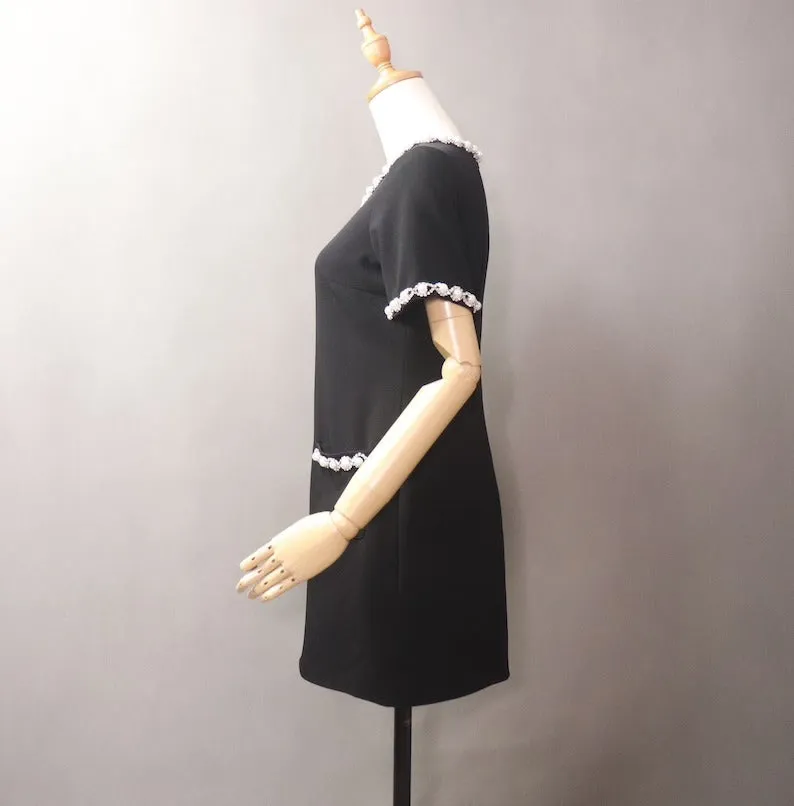 Women's Tailor Custom Made Pearl Jewellery Decoration Dress Black