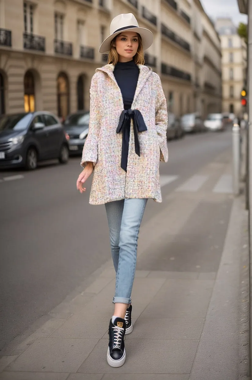 XANTHE FRONT TIE HOODI COAT (IVORY)-CVJ1966